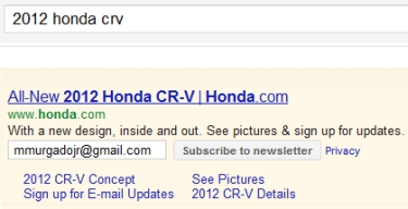 Honda intègre l'inscription à la newsletter dans ses annonces AdWords aux US