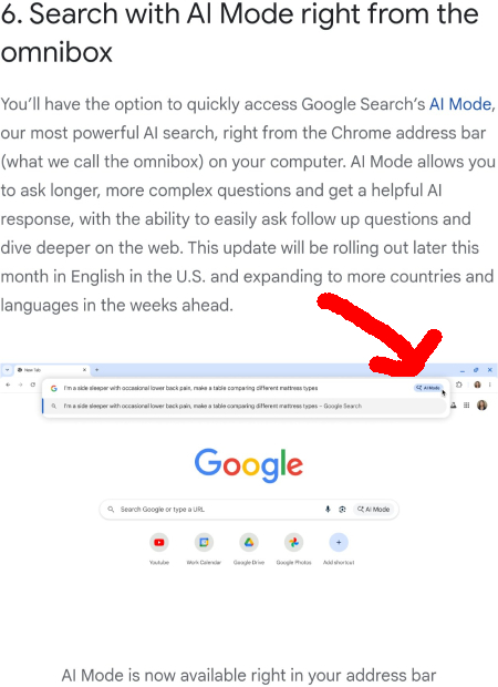 ia mode liste et google chrome