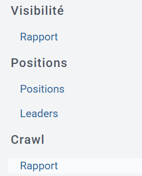 Oseox Dashboard externe SEO : le menu